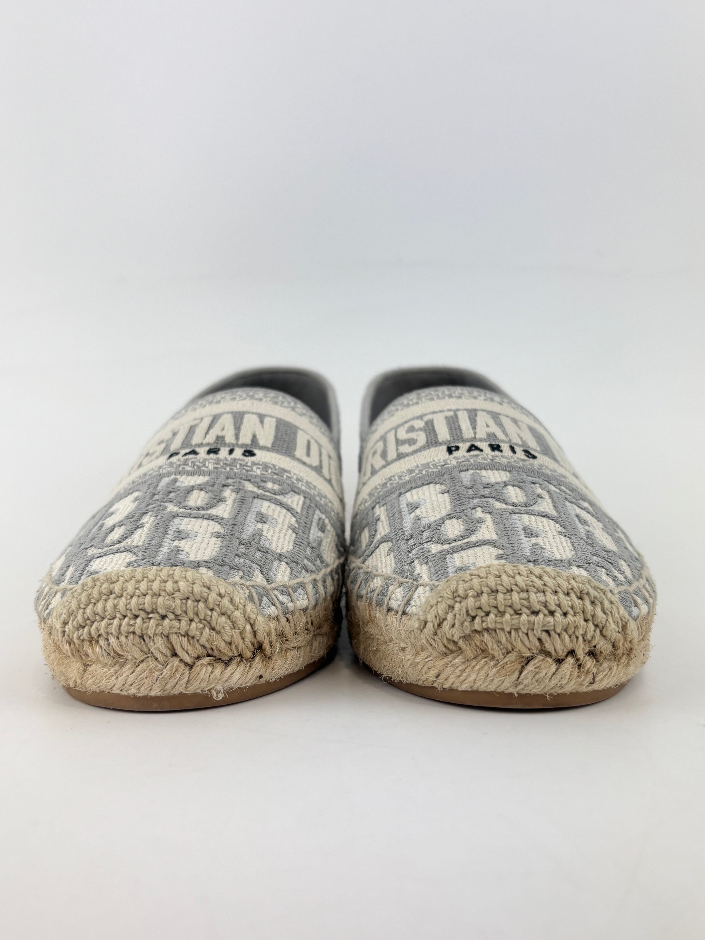 Oblique Embroidered Granville 15mm Espadrilles Grey Stone Size 36.5