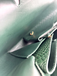 Calfskin Crocodile Embossed Doll Top Handle Bag Green - Glampot