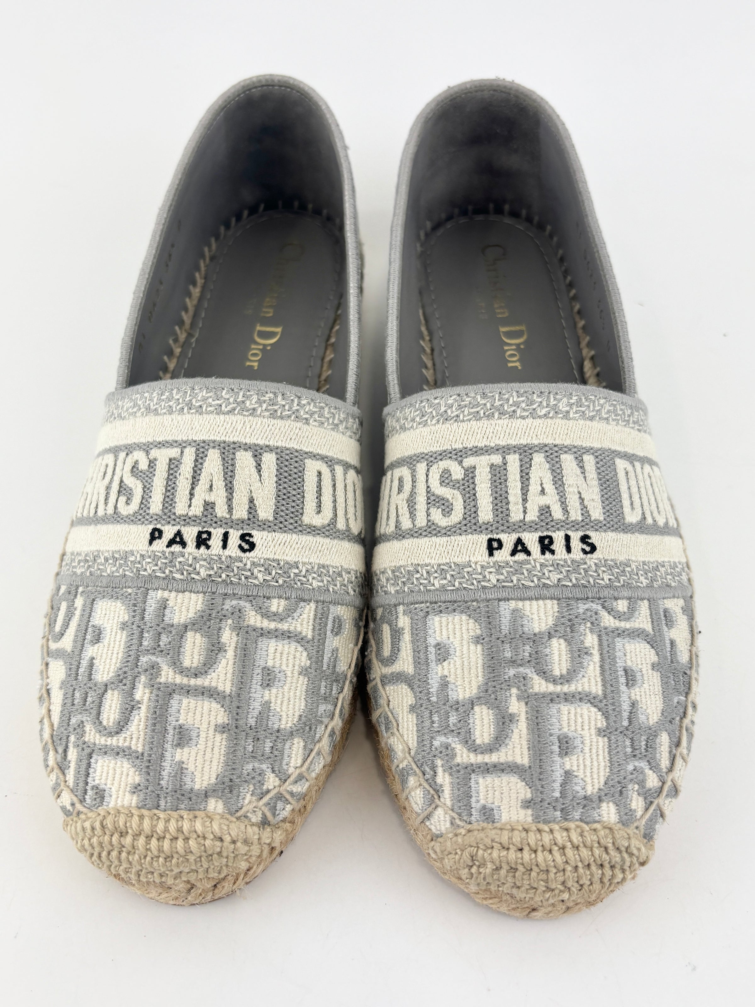 Oblique Embroidered Granville 15mm Espadrilles Grey Stone Size 36.5