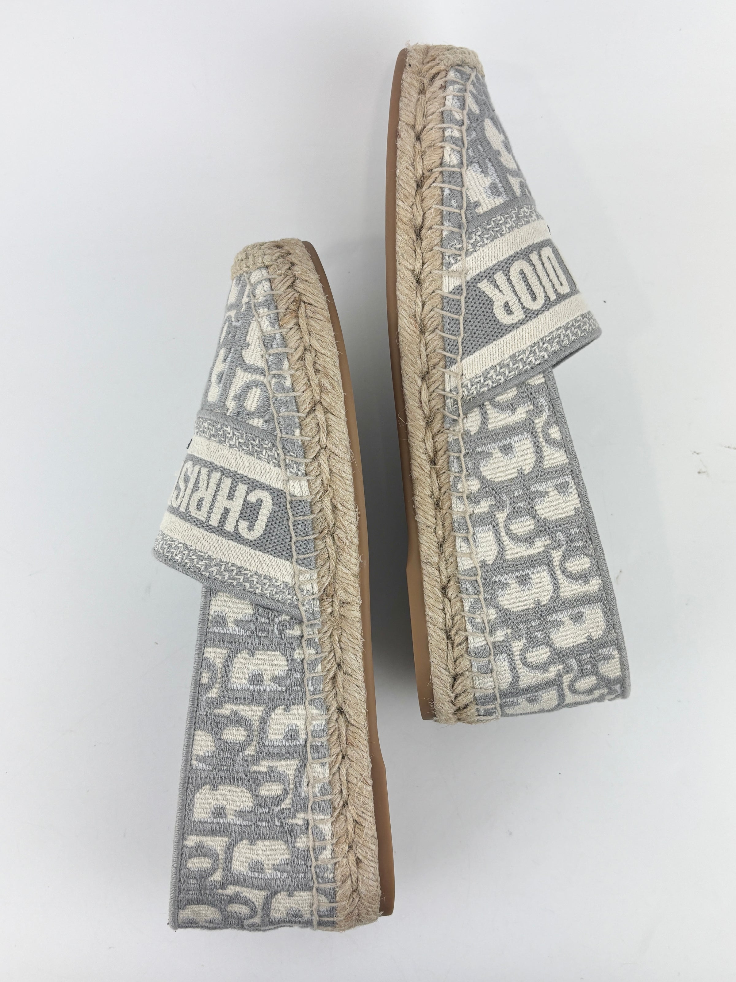 Oblique Embroidered Granville 15mm Espadrilles Grey Stone Size 36.5