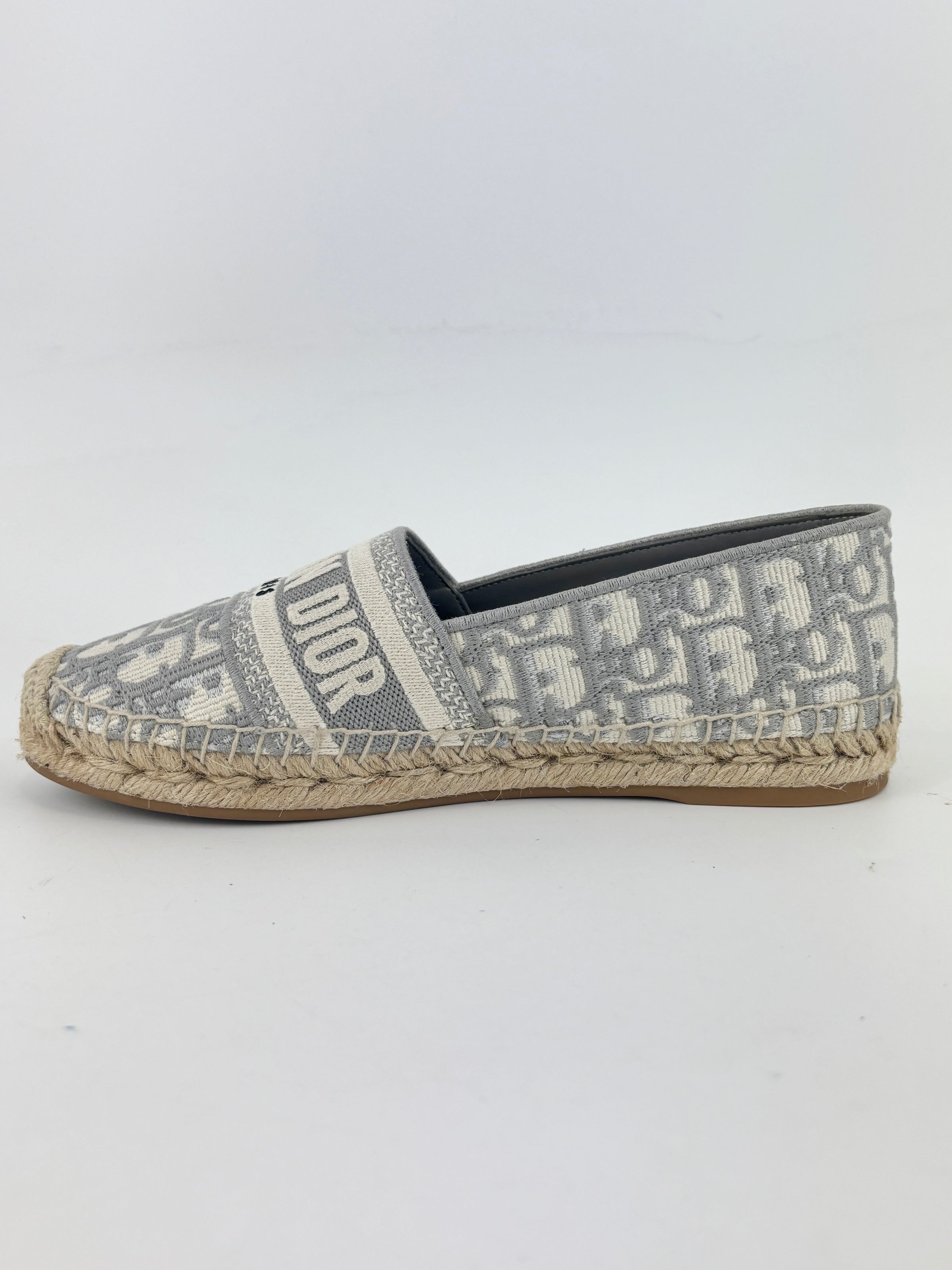 Oblique Embroidered Granville 15mm Espadrilles Grey Stone Size 36.5