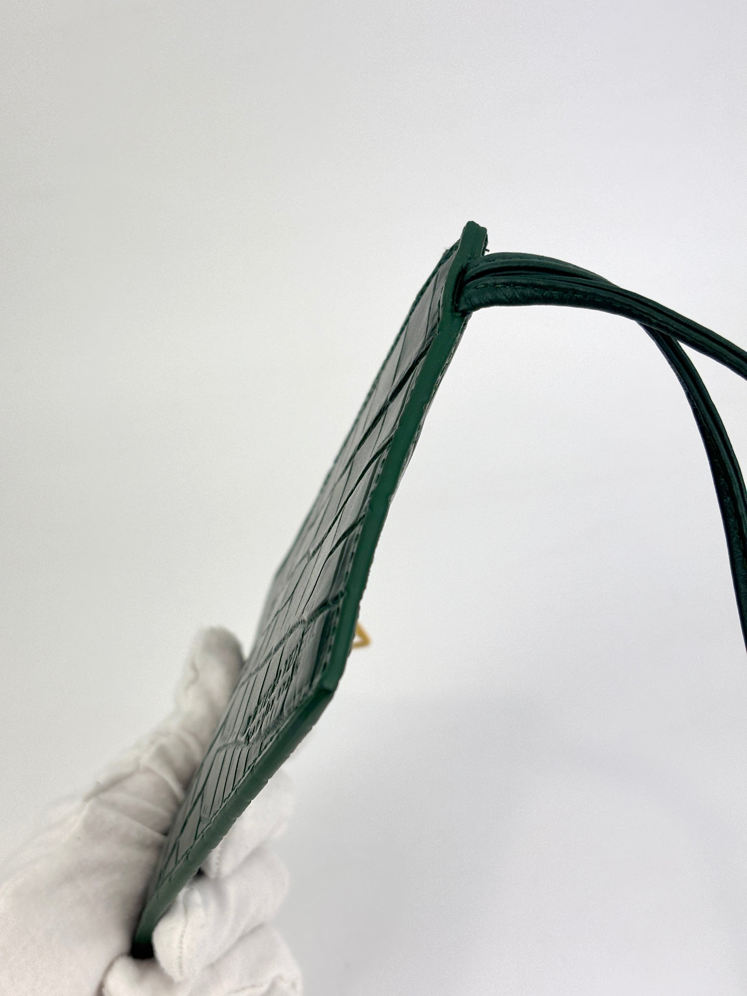 Calfskin Crocodile Embossed Doll Top Handle Bag Green - Glampot