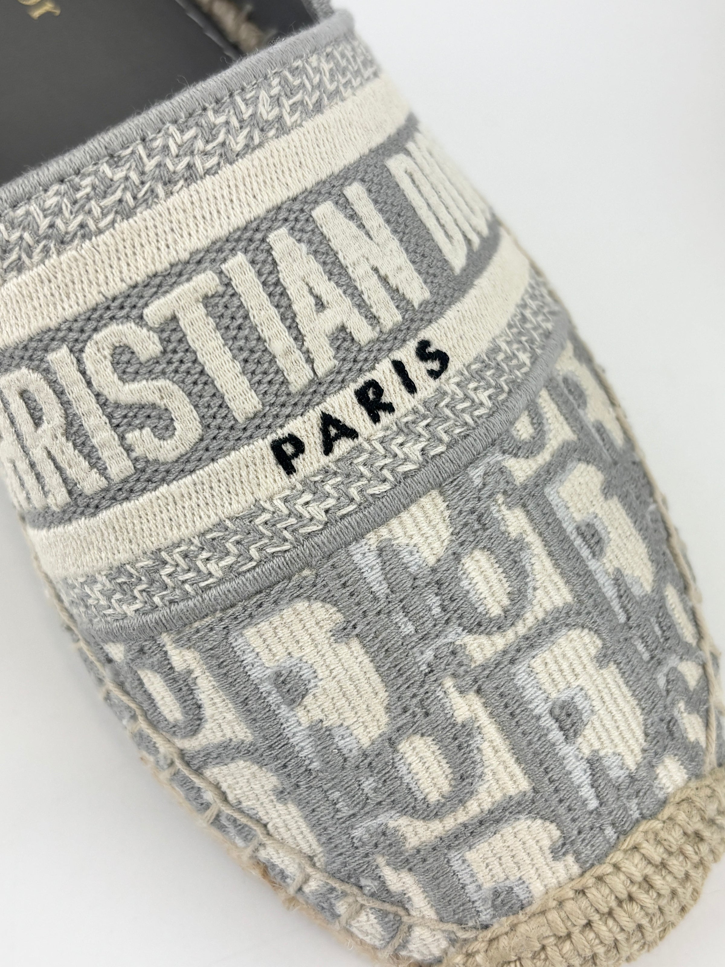 Oblique Embroidered Granville 15mm Espadrilles Grey Stone Size 36.5