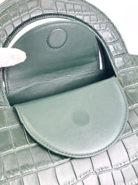 Calfskin Crocodile Embossed Doll Top Handle Bag Green - Glampot