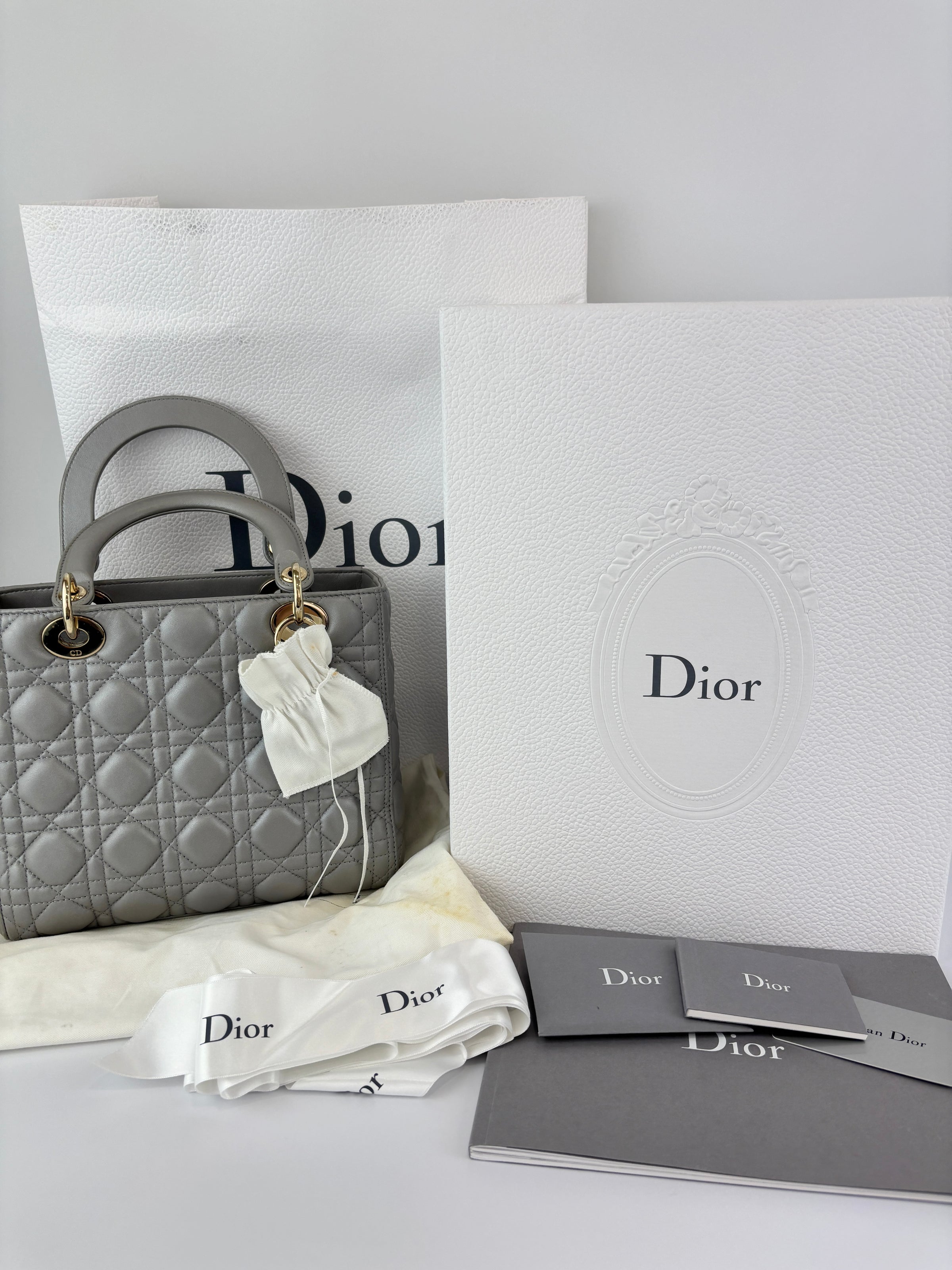 Lady Dior Medium Metallic Silver Lambskin GHW