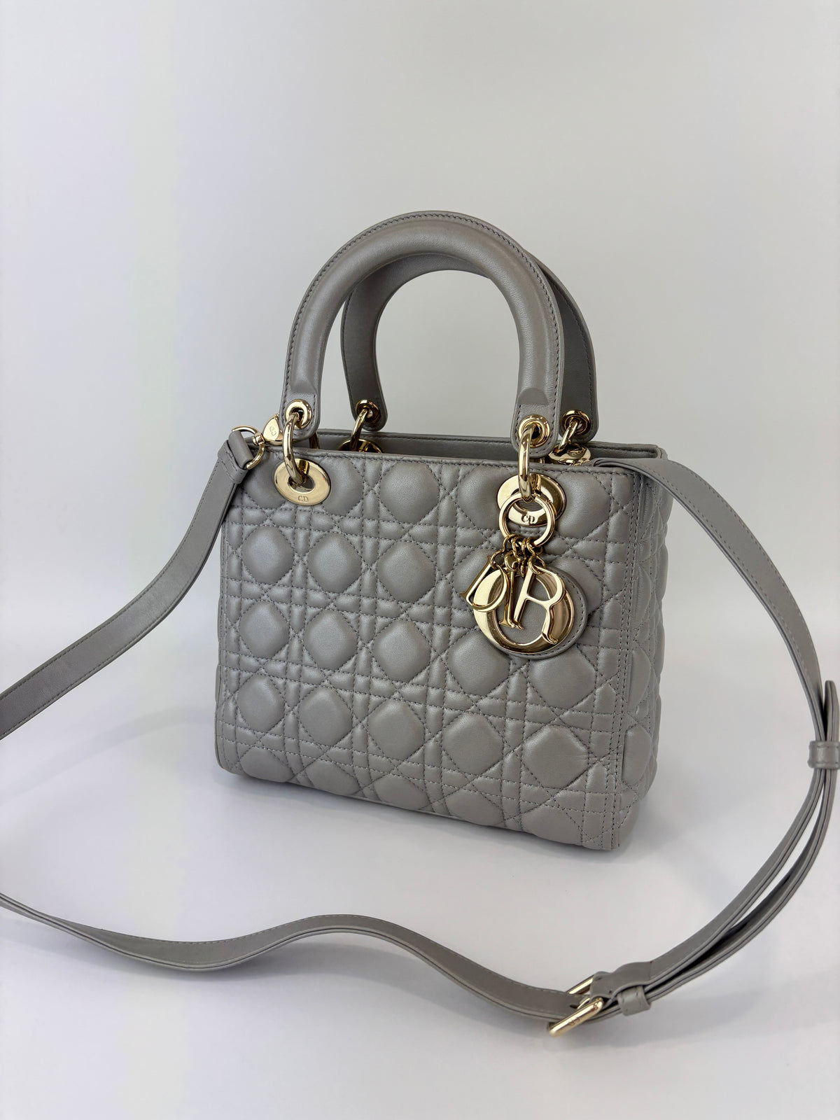 Lady Dior Medium Metallic Silver Lambskin GHW