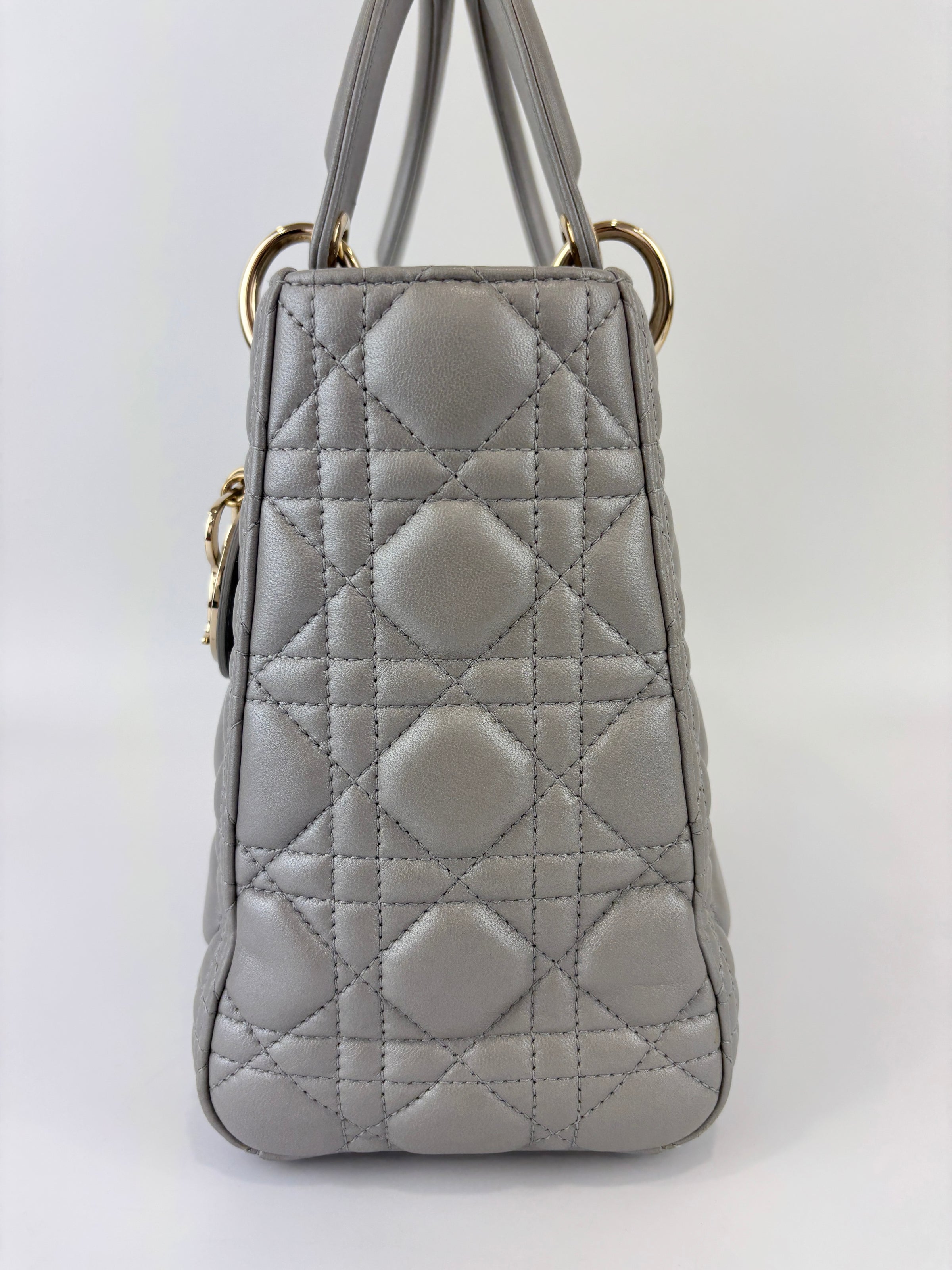 Lady Dior Medium Metallic Silver Lambskin GHW