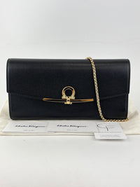 Gancini Clip Clutch with Chain Black Pebble Calf GHW