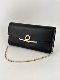 Gancini Clip Clutch with Chain Black Pebble Calf GHW