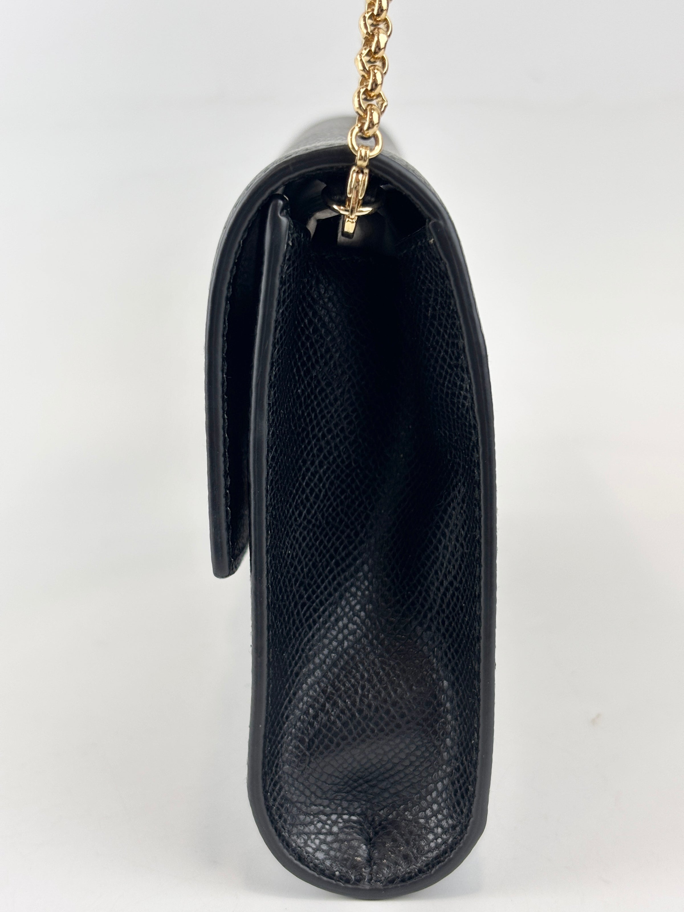 Gancini Clip Clutch with Chain Black Pebble Calf GHW
