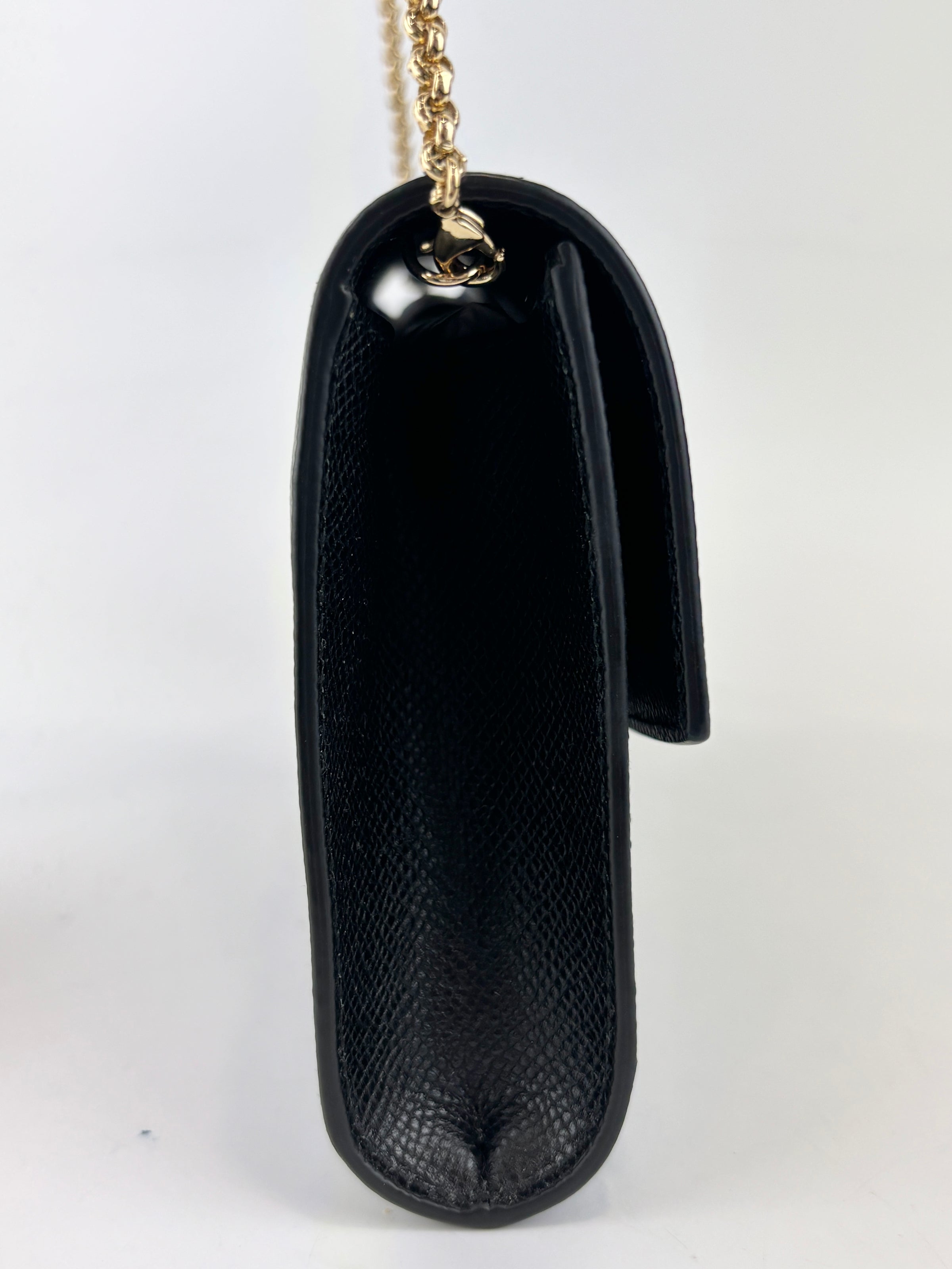 Gancini Clip Clutch with Chain Black Pebble Calf GHW