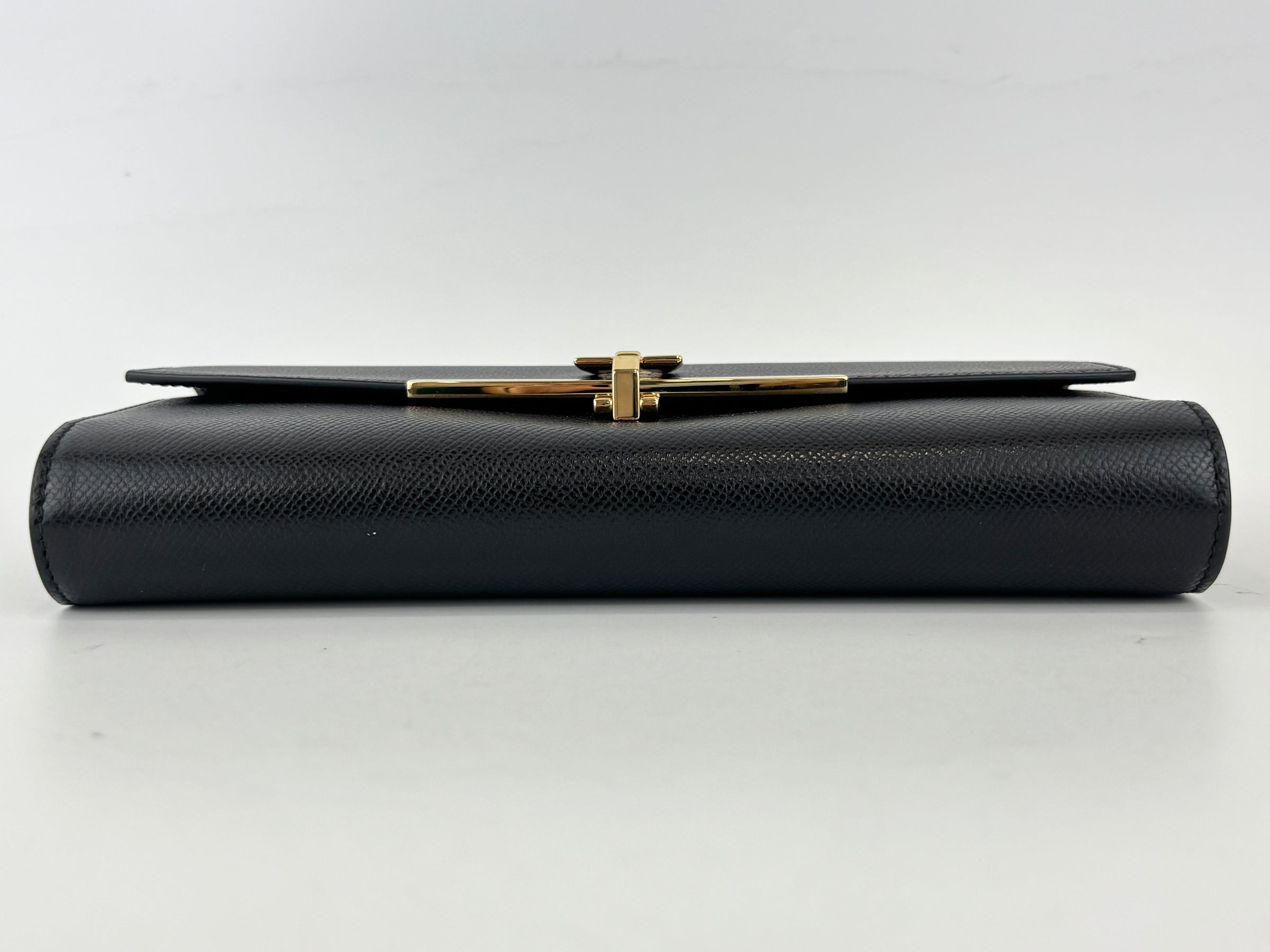 Gancini Clip Clutch with Chain Black Pebble Calf GHW