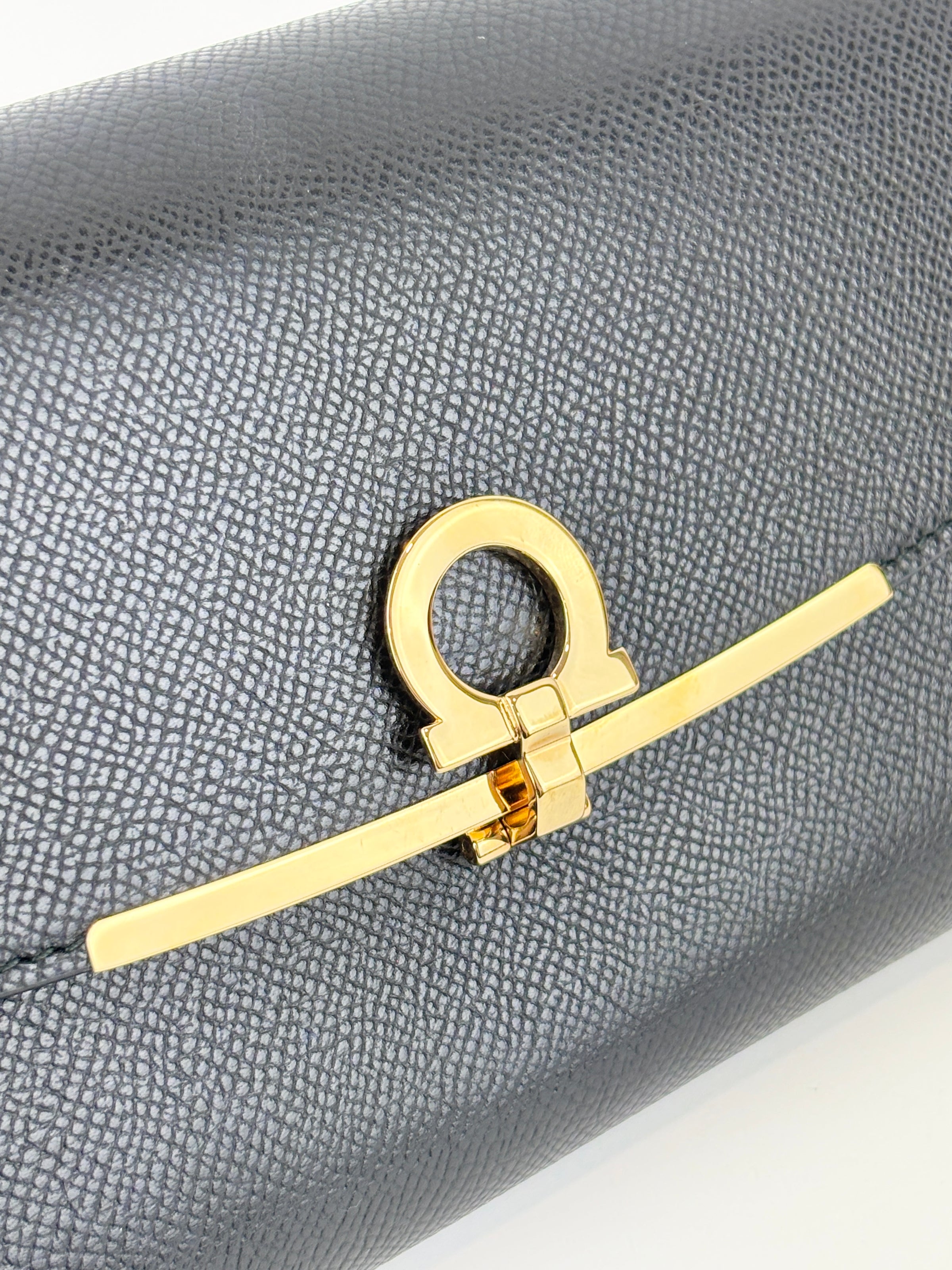 Gancini Clip Clutch with Chain Black Pebble Calf GHW