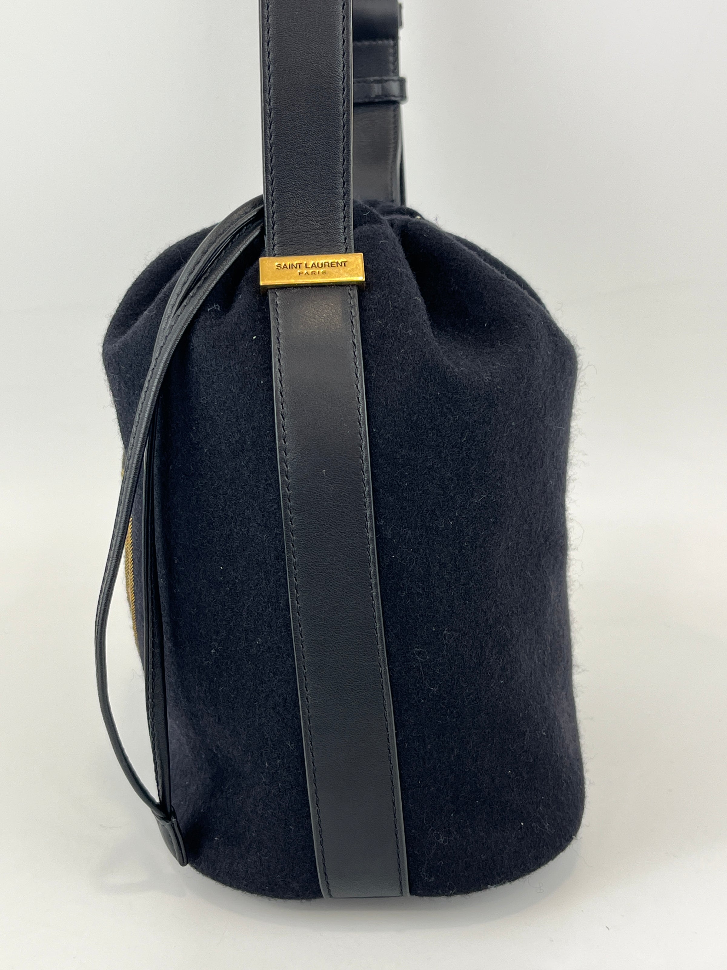 Rive Gauche Bucket Bag Black Wool / Gold YSL Emblem
