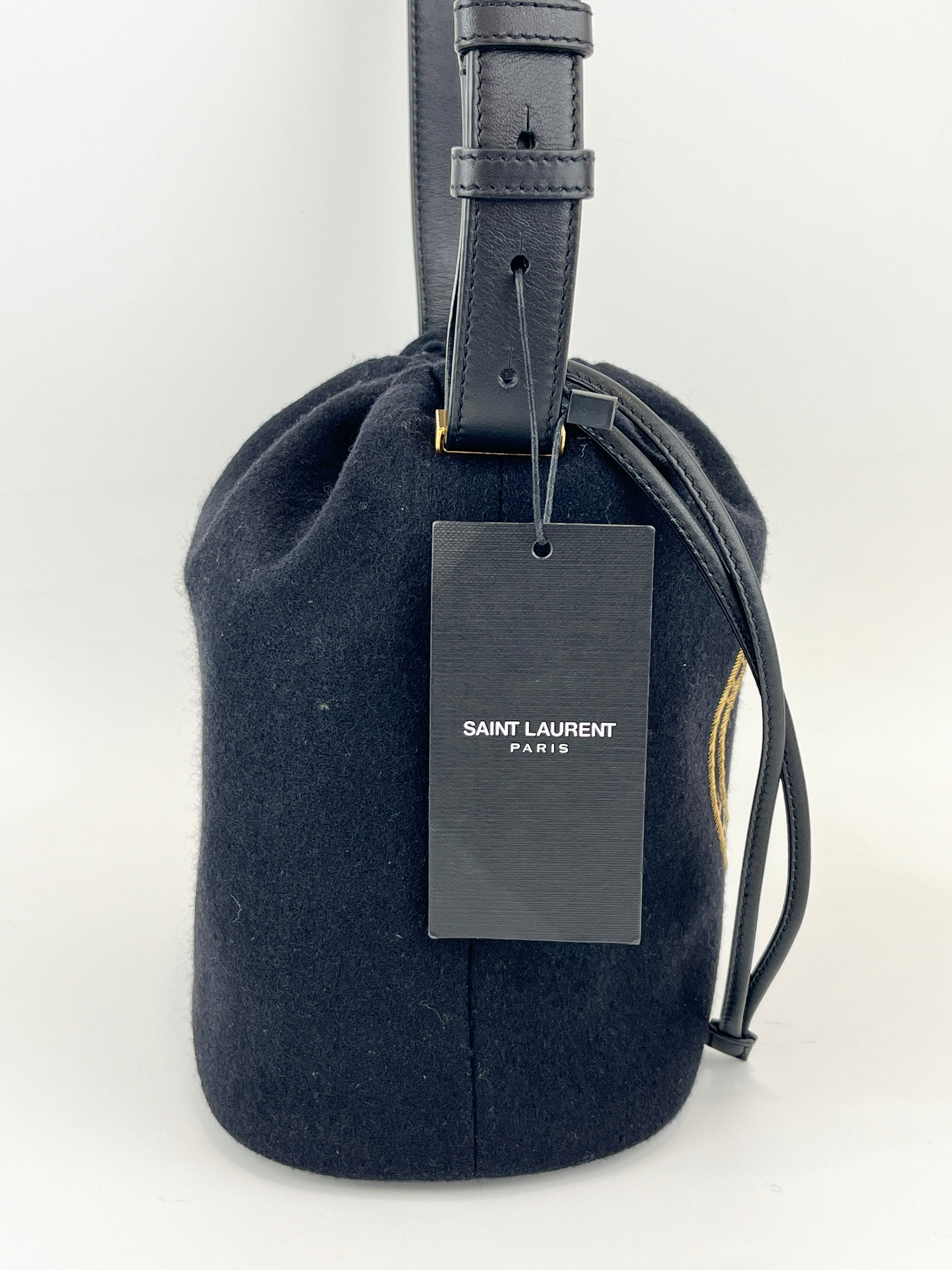 Rive Gauche Bucket Bag Black Wool / Gold YSL Emblem