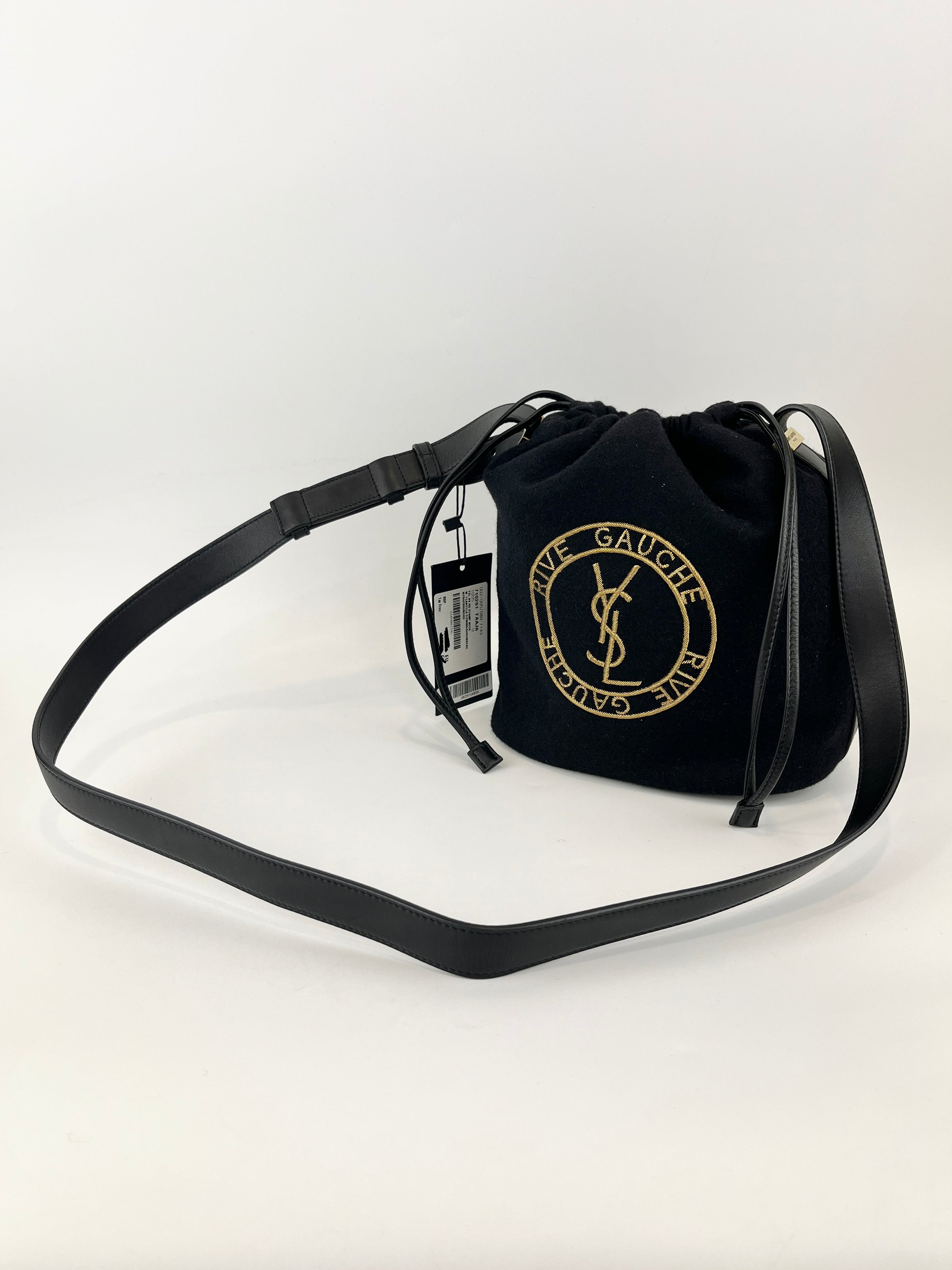Rive Gauche Bucket Bag Black Wool / Gold YSL Emblem