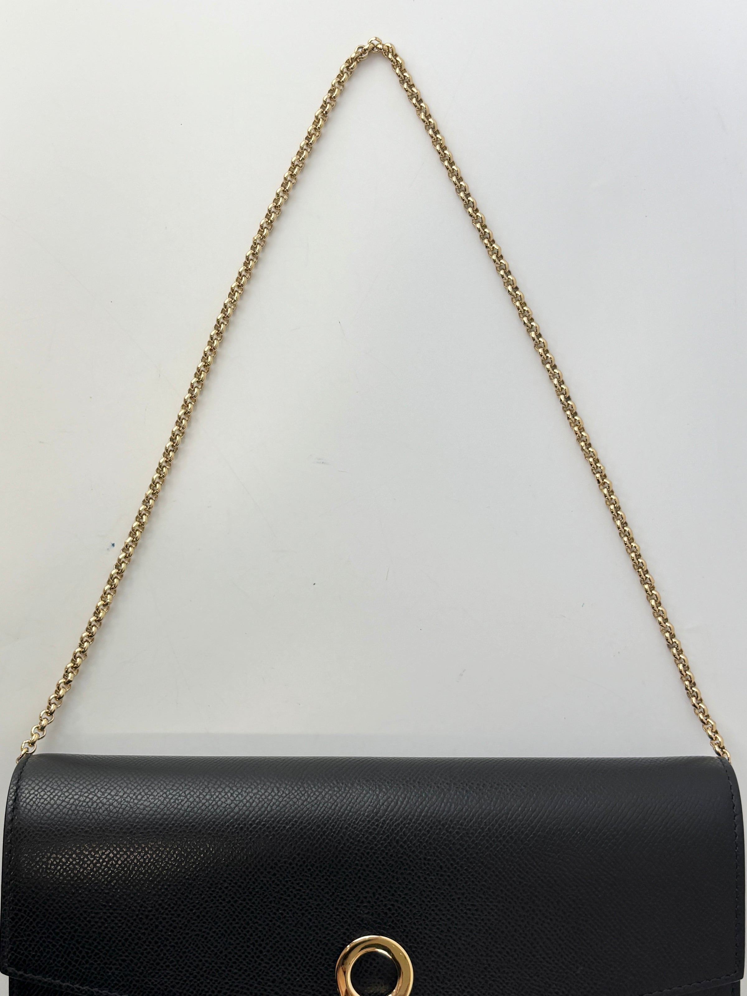 Gancini Clip Clutch with Chain Black Pebble Calf GHW