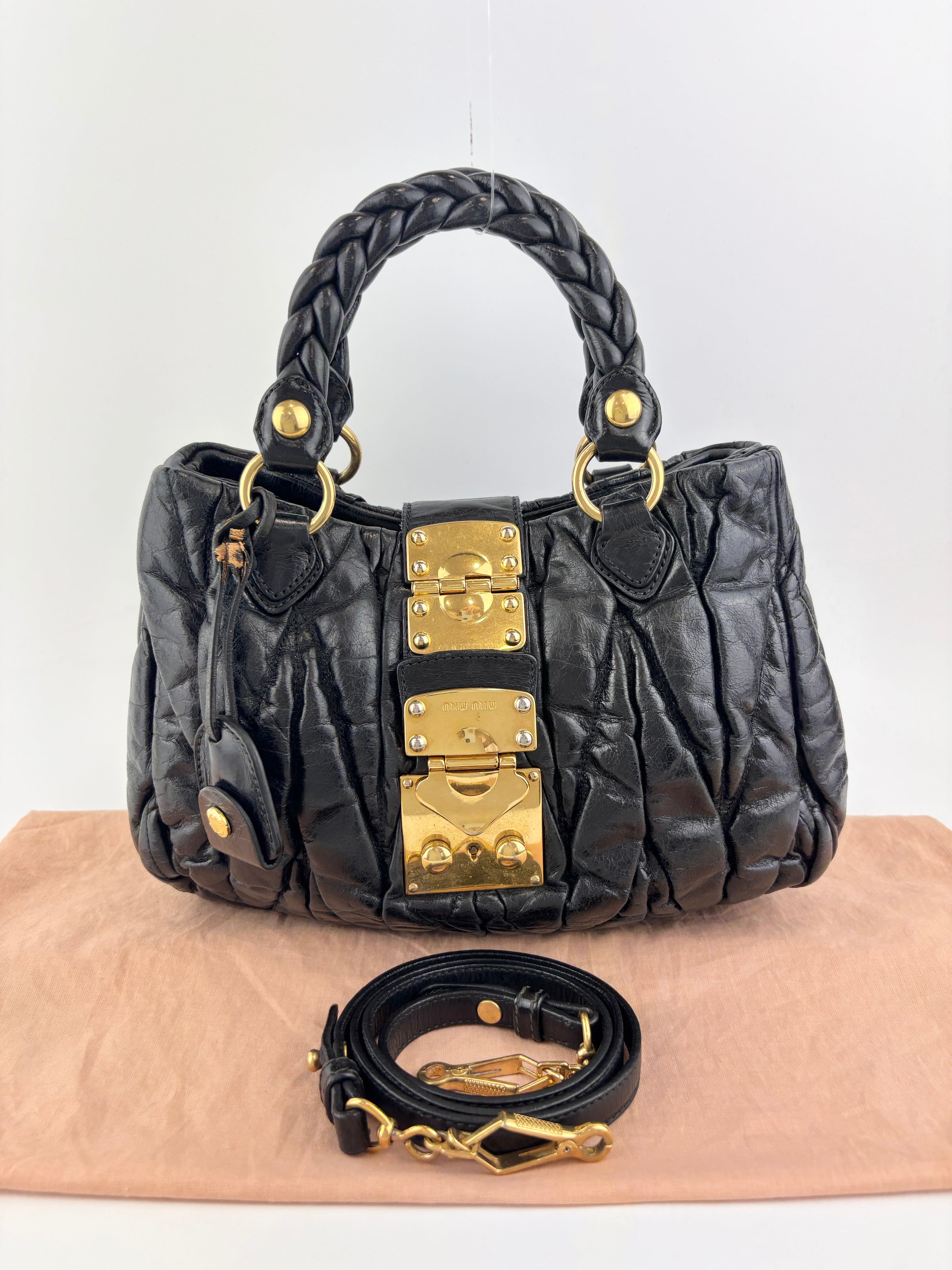 Matelasse Lux Bauletto Aperto Satchel in Black