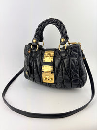 Matelasse Lux Bauletto Aperto Satchel in Black
