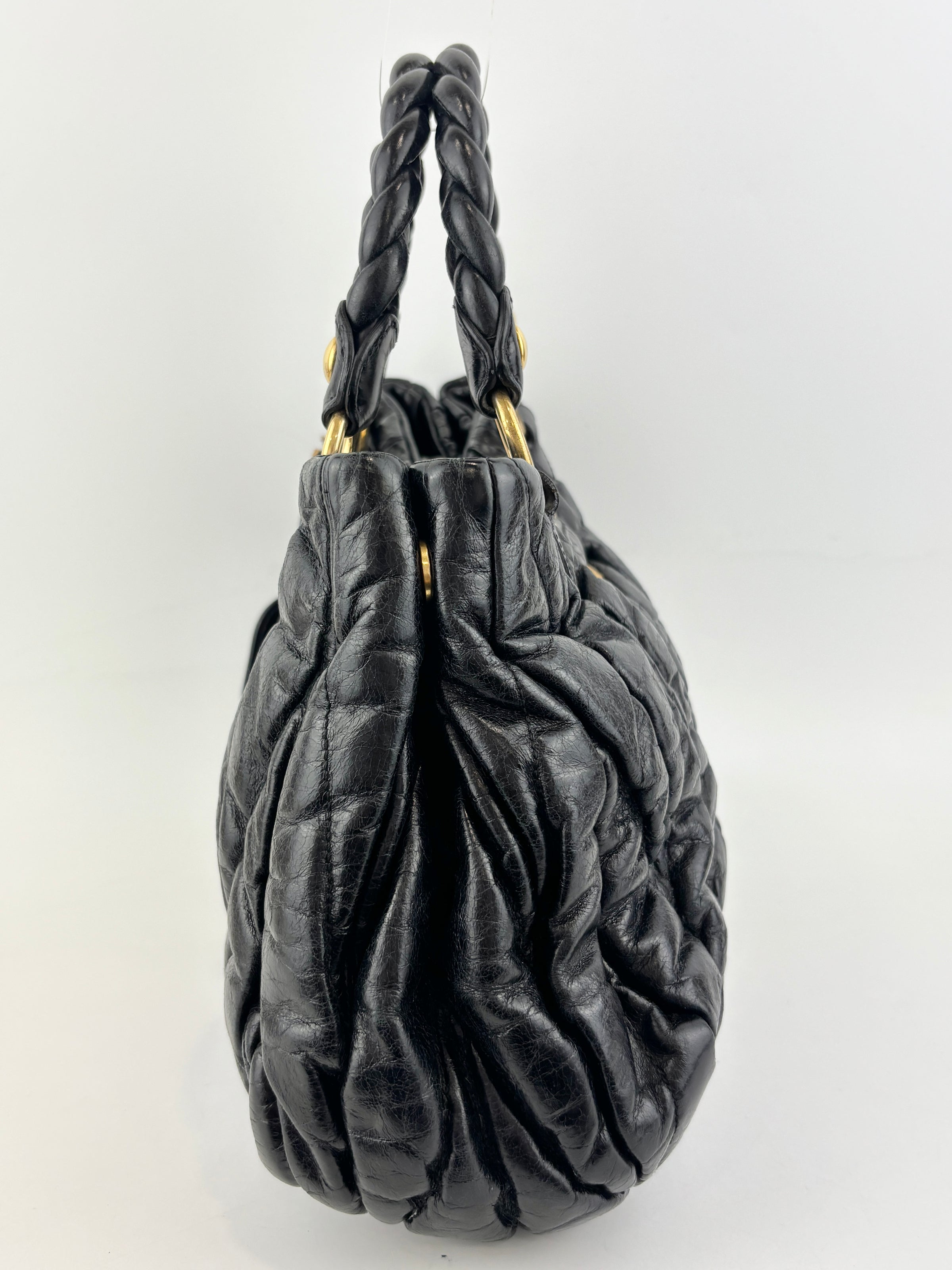Matelasse Lux Bauletto Aperto Satchel in Black
