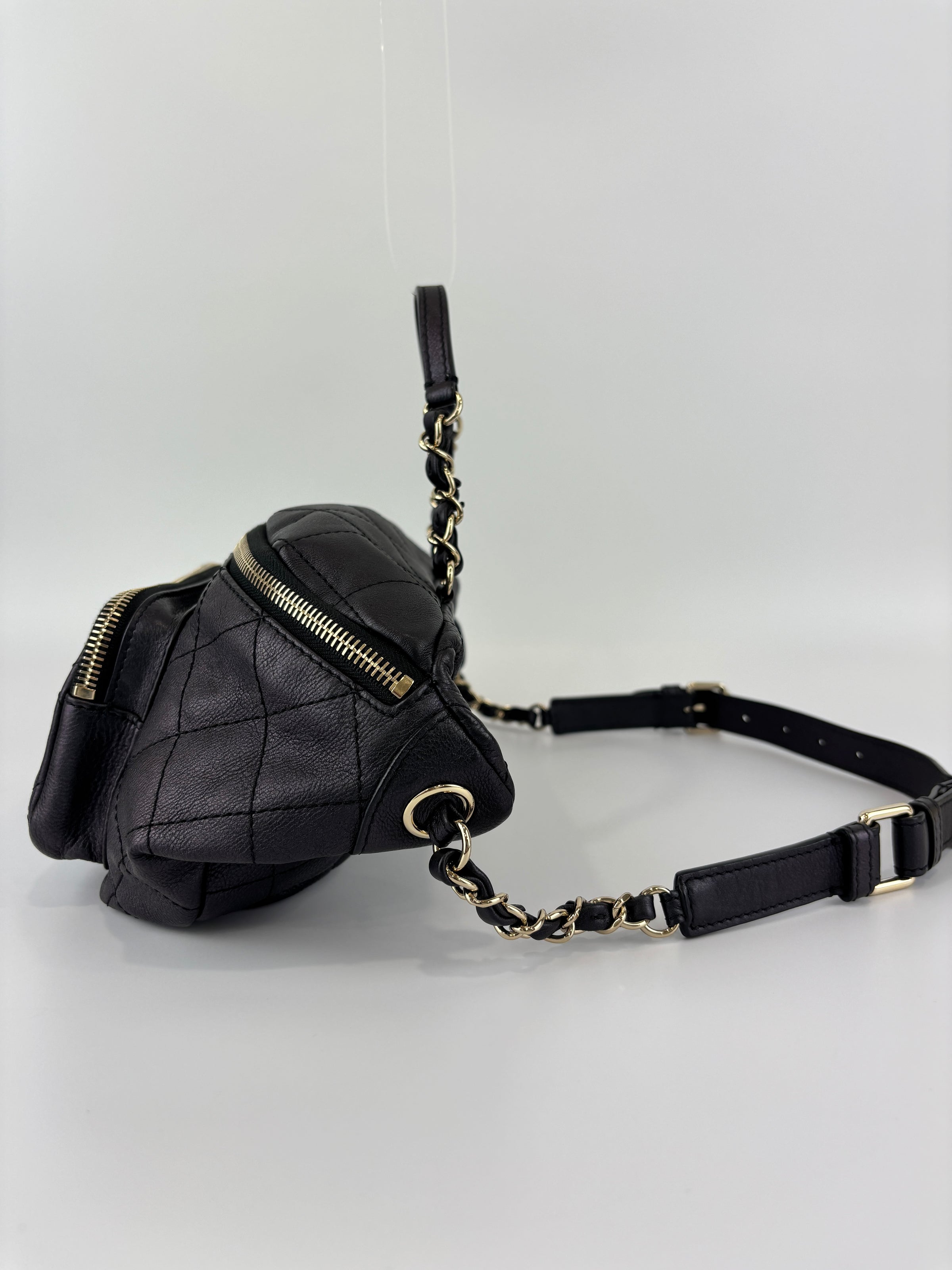 All About Waist Belt Bag in Black Iridescent Quilted Calfskin