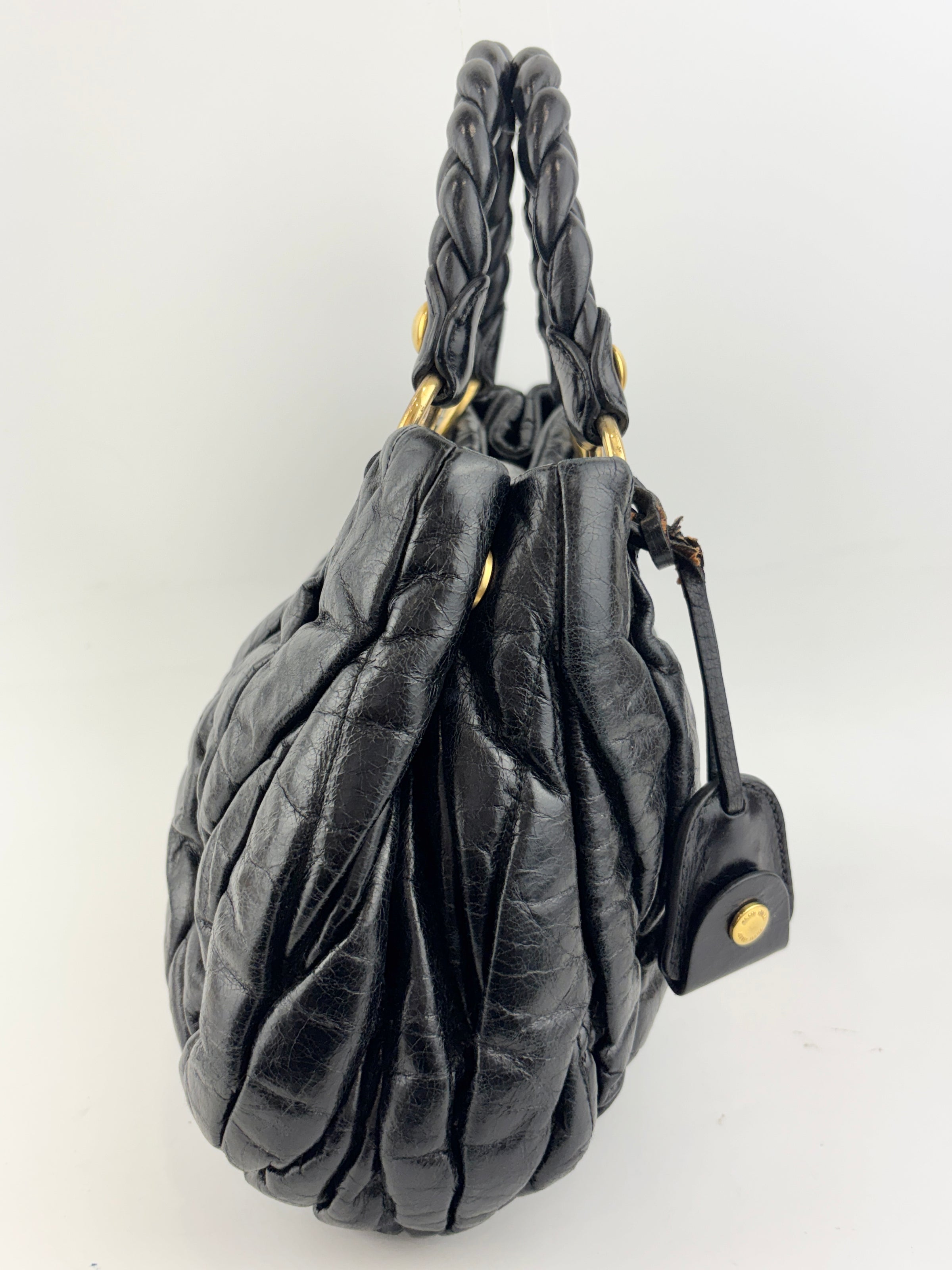 Matelasse Lux Bauletto Aperto Satchel in Black