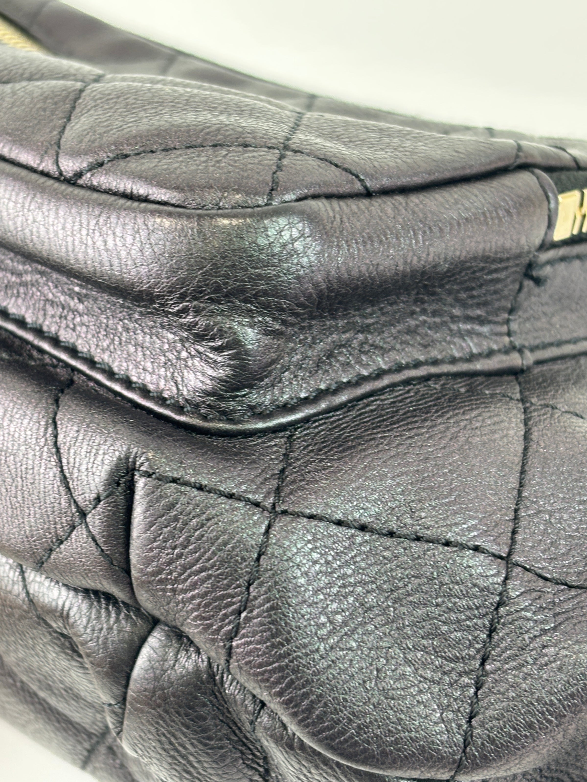 All About Waist Belt Bag in Black Iridescent Quilted Calfskin