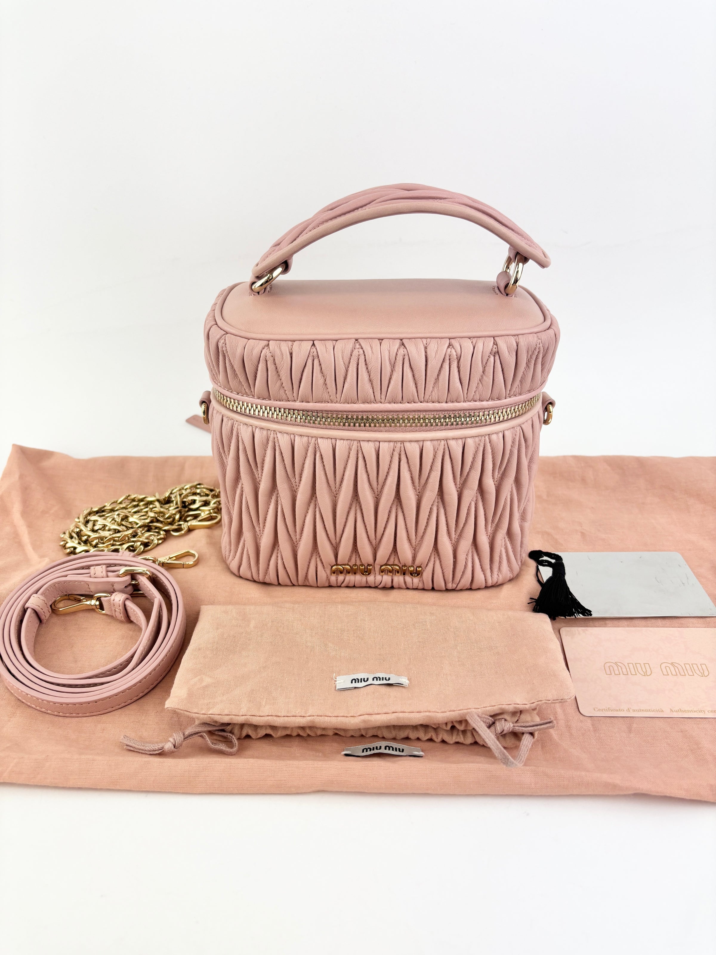 5BH122 Matelassé Nappa Leather Vanity Crossbody Bag Orchid Pink GHW