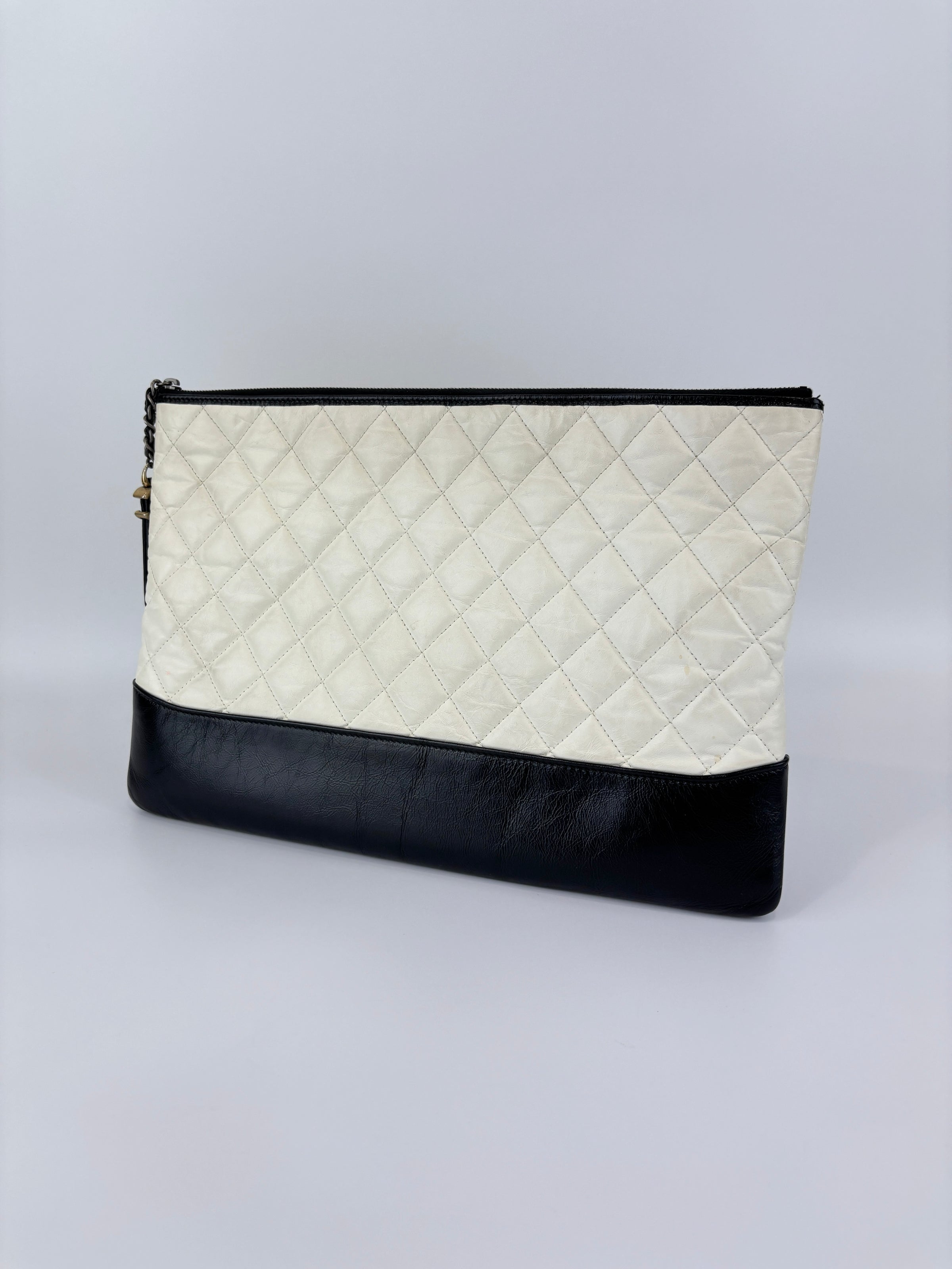 Gabrielle Large O Case Clutch in Black / Off White Aged Calfskin