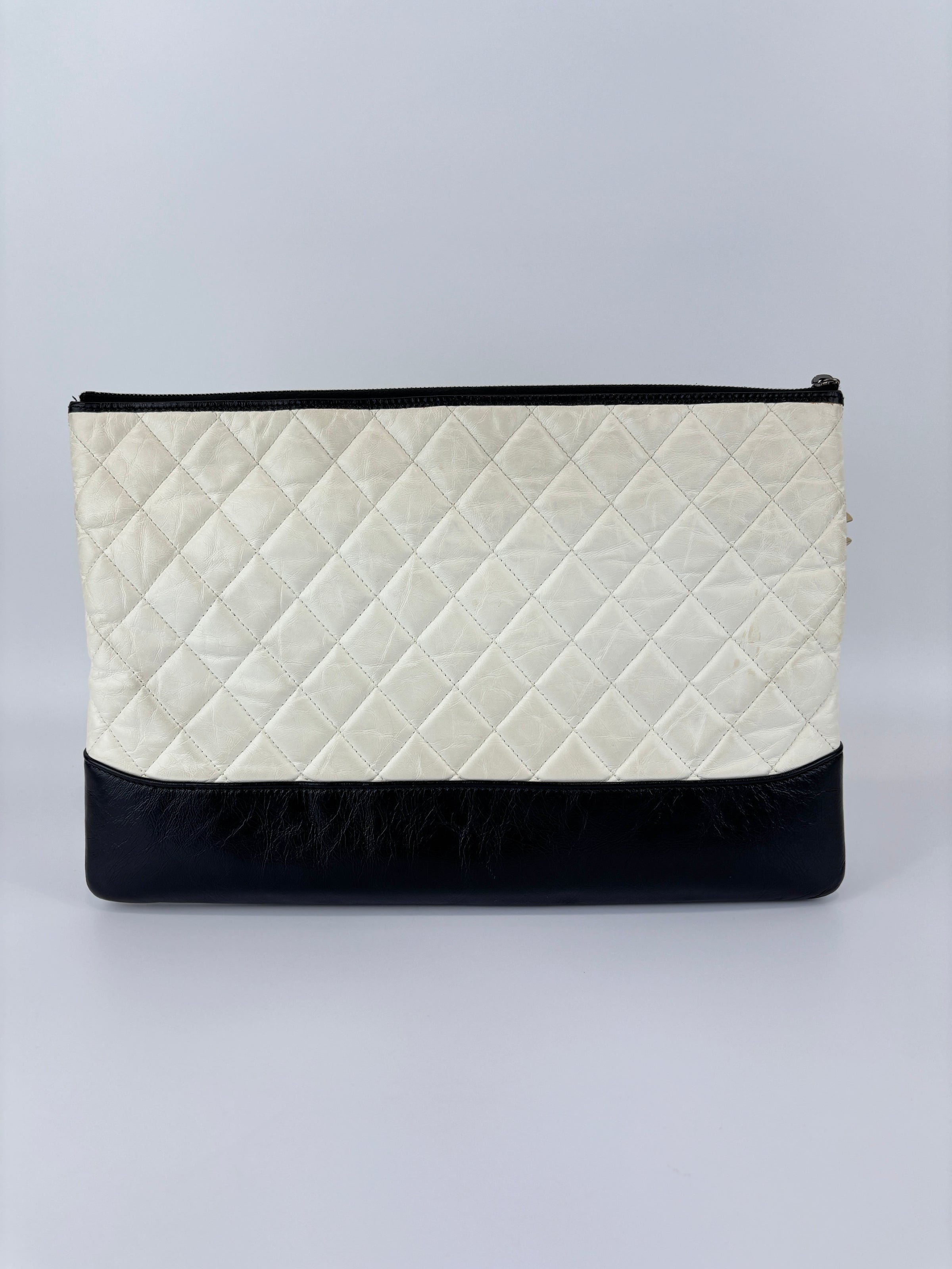 Gabrielle Large O Case Clutch in Black / Off White Aged Calfskin