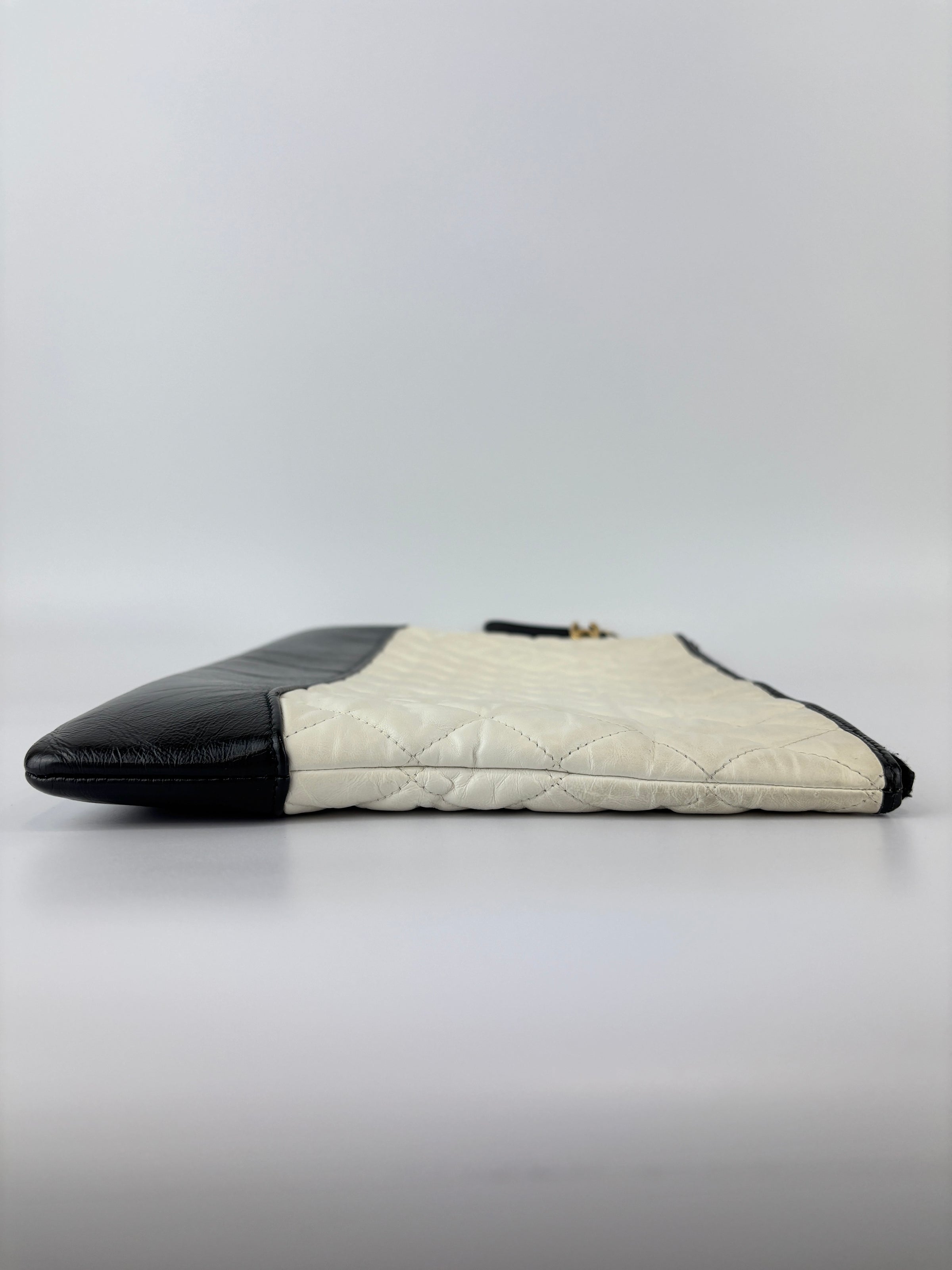 Gabrielle Large O Case Clutch in Black / Off White Aged Calfskin