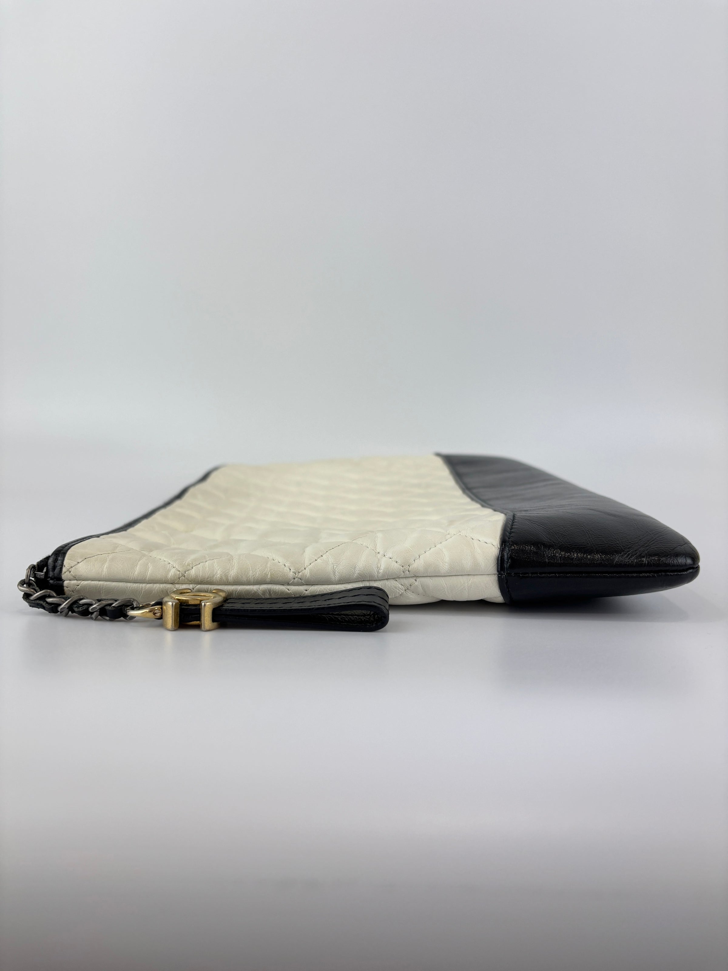 Gabrielle Large O Case Clutch in Black / Off White Aged Calfskin