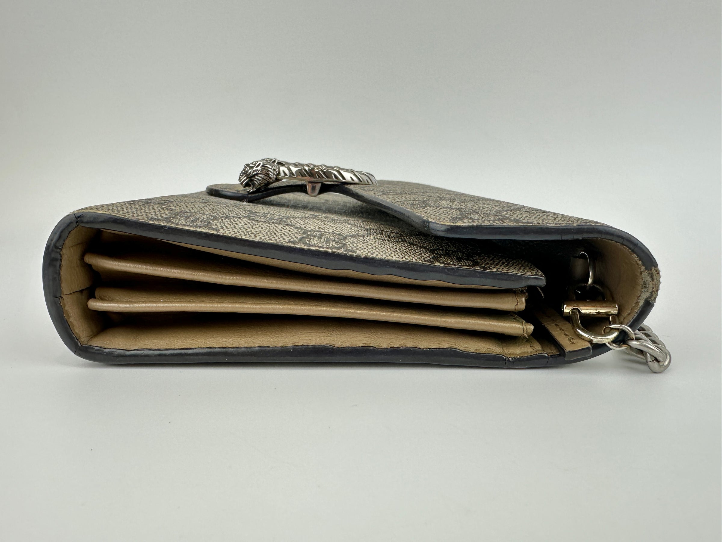 GG Supreme Dionysus Beige & Ebony Wallet On Chain