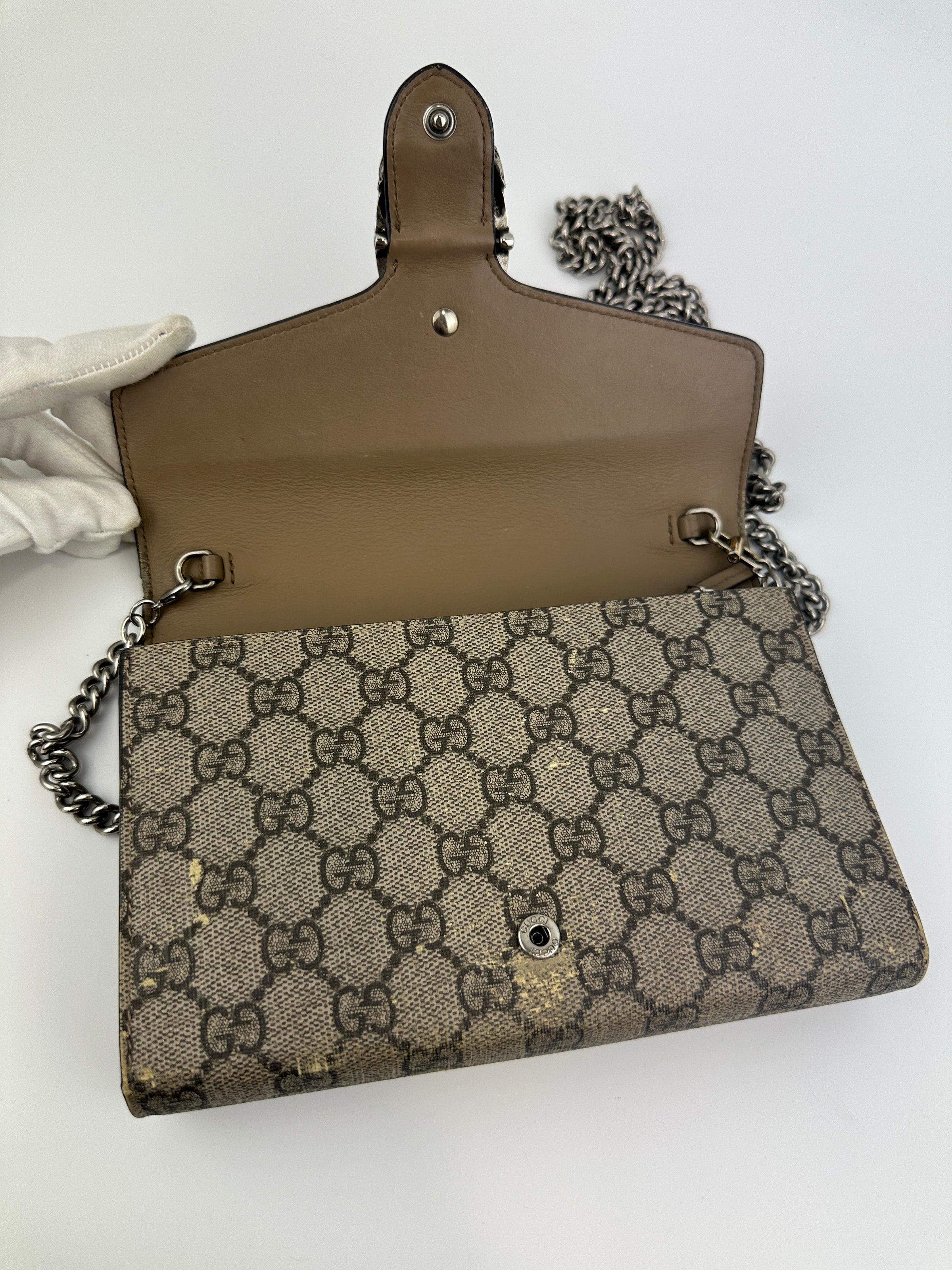 GG Supreme Dionysus Beige & Ebony Wallet On Chain