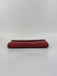 Quilted Long Flap Wallet in Red Lambskin SHW