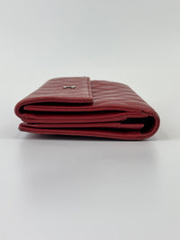 Quilted Long Flap Wallet in Red Lambskin SHW