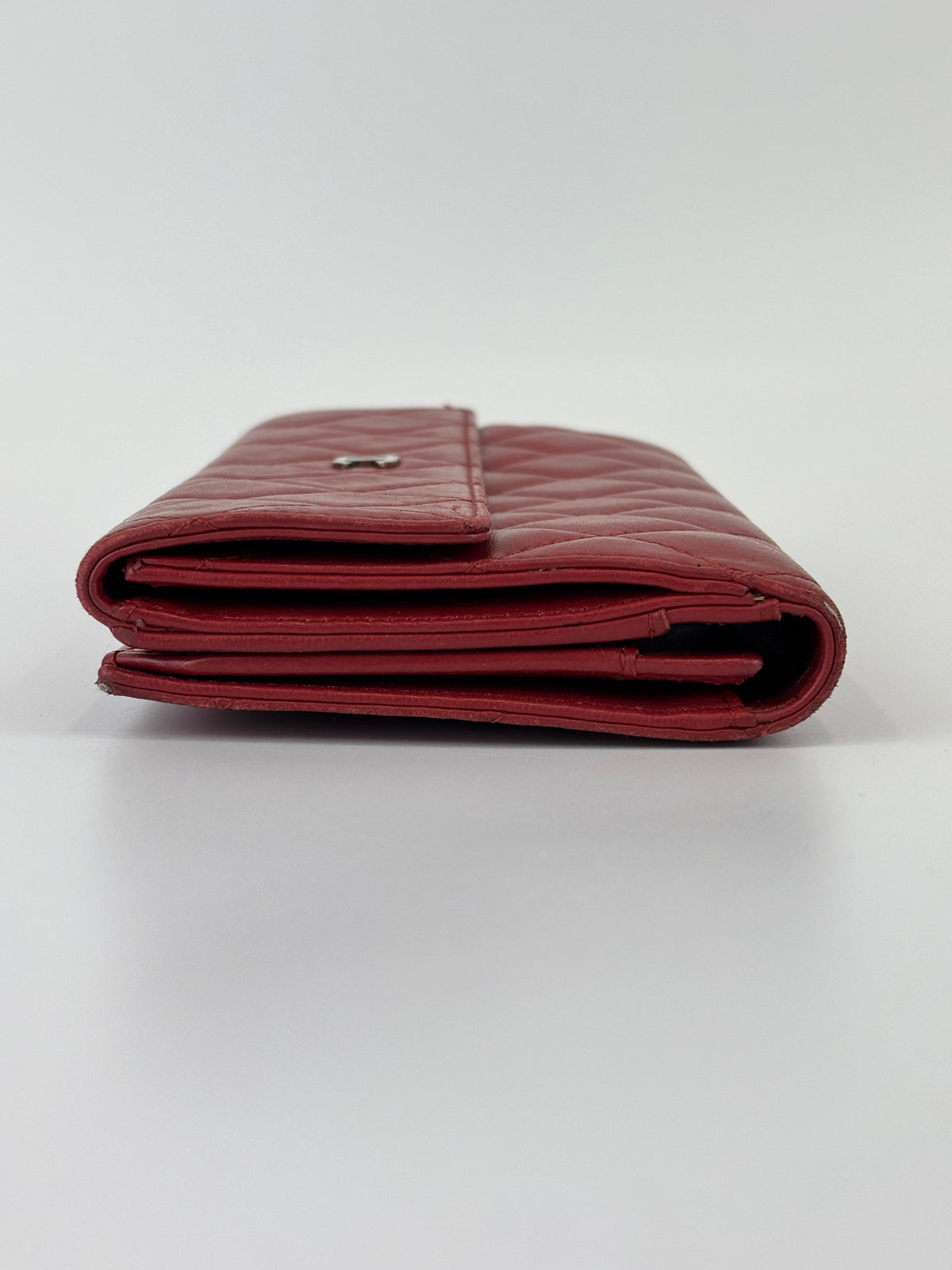 Quilted Long Flap Wallet in Red Lambskin SHW