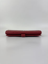 Quilted Long Flap Wallet in Red Lambskin SHW