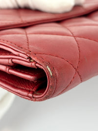 Quilted Long Flap Wallet in Red Lambskin SHW