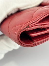 Quilted Long Flap Wallet in Red Lambskin SHW