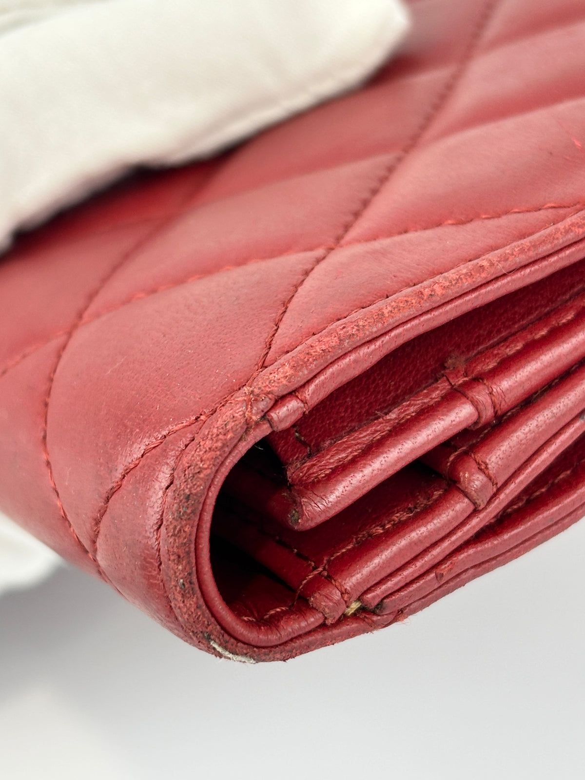 Quilted Long Flap Wallet in Red Lambskin SHW