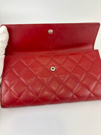 Quilted Long Flap Wallet in Red Lambskin SHW