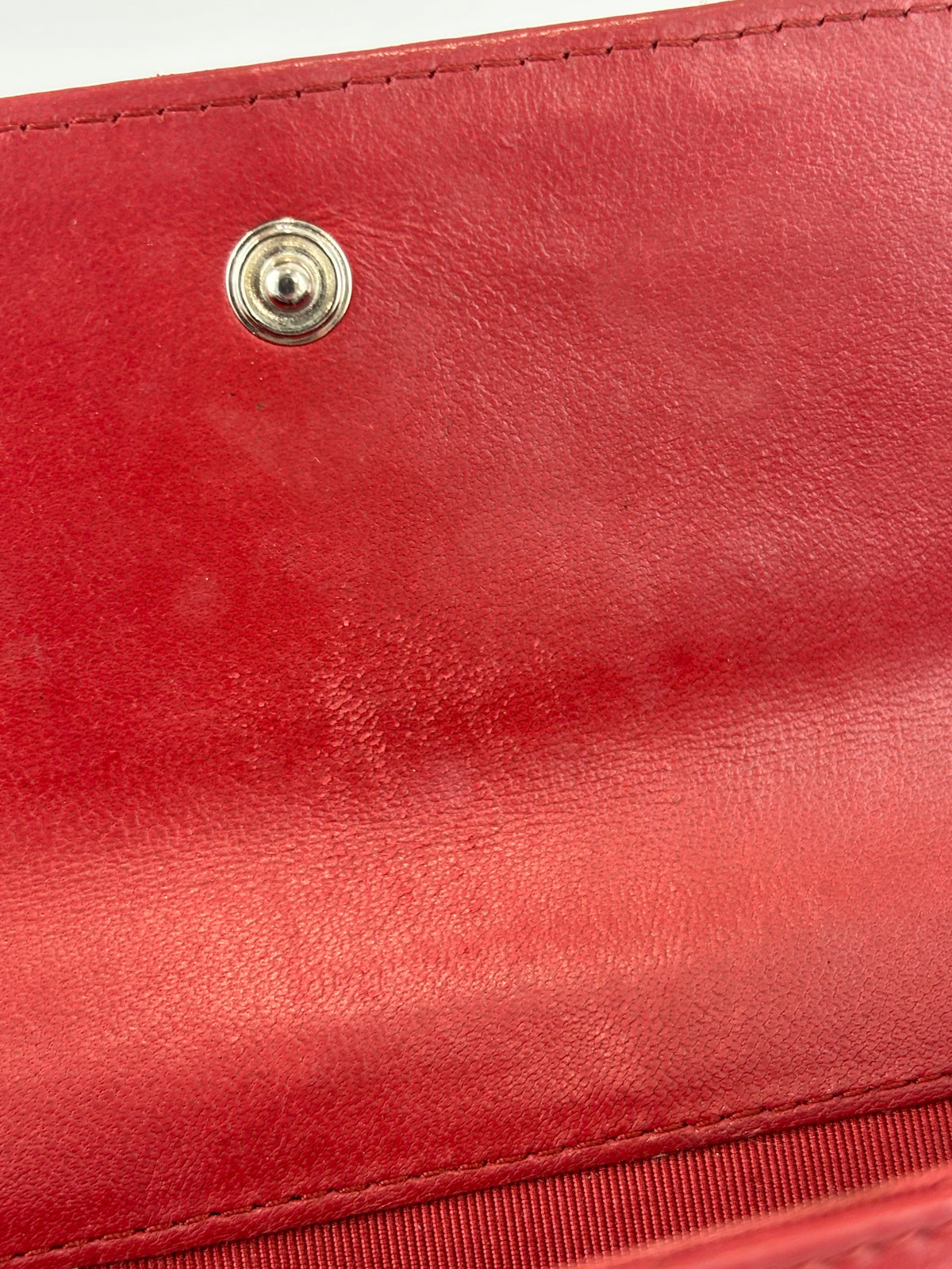 Quilted Long Flap Wallet in Red Lambskin SHW