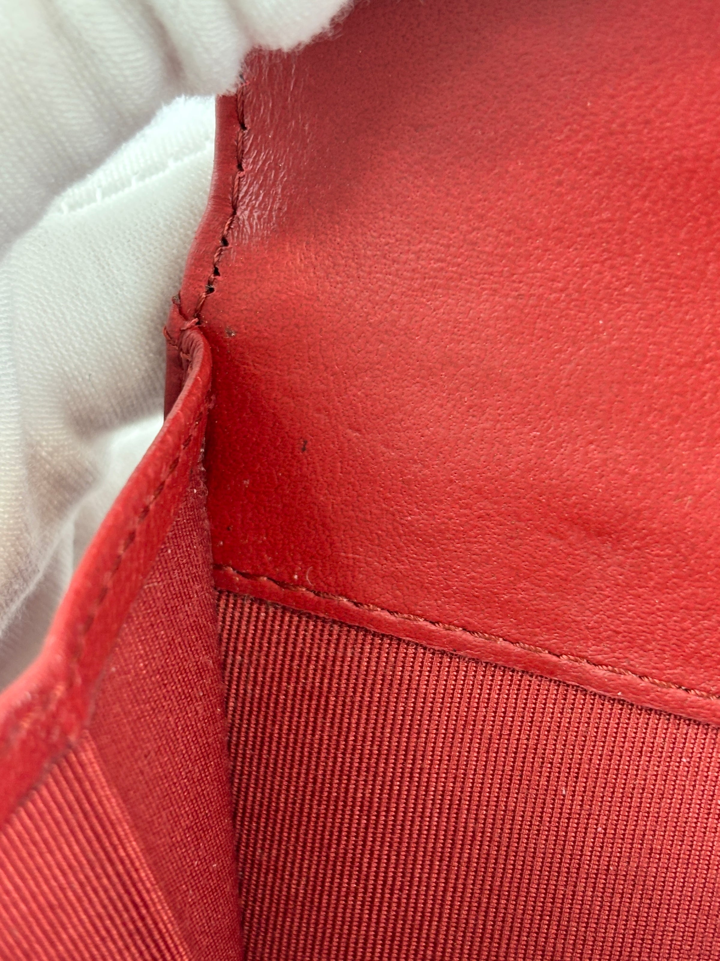 Quilted Long Flap Wallet in Red Lambskin SHW