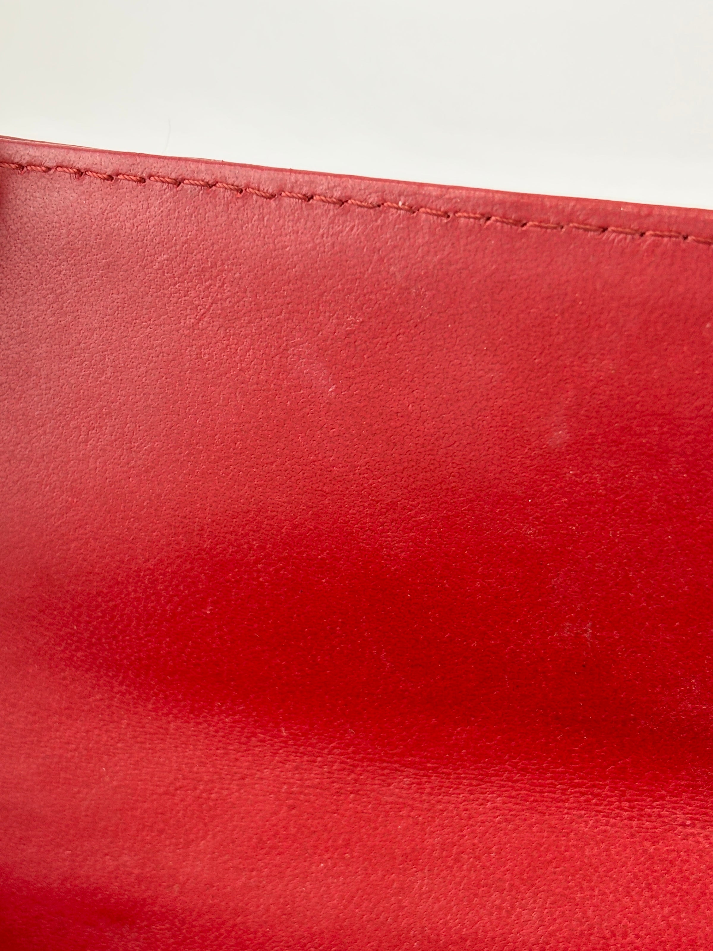 Quilted Long Flap Wallet in Red Lambskin SHW