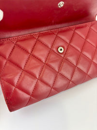Quilted Long Flap Wallet in Red Lambskin SHW