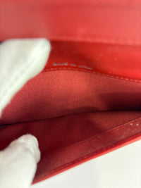 Quilted Long Flap Wallet in Red Lambskin SHW
