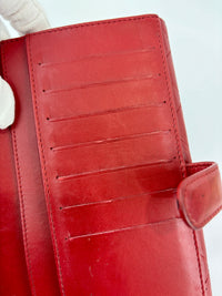 Quilted Long Flap Wallet in Red Lambskin SHW