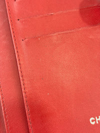 Quilted Long Flap Wallet in Red Lambskin SHW