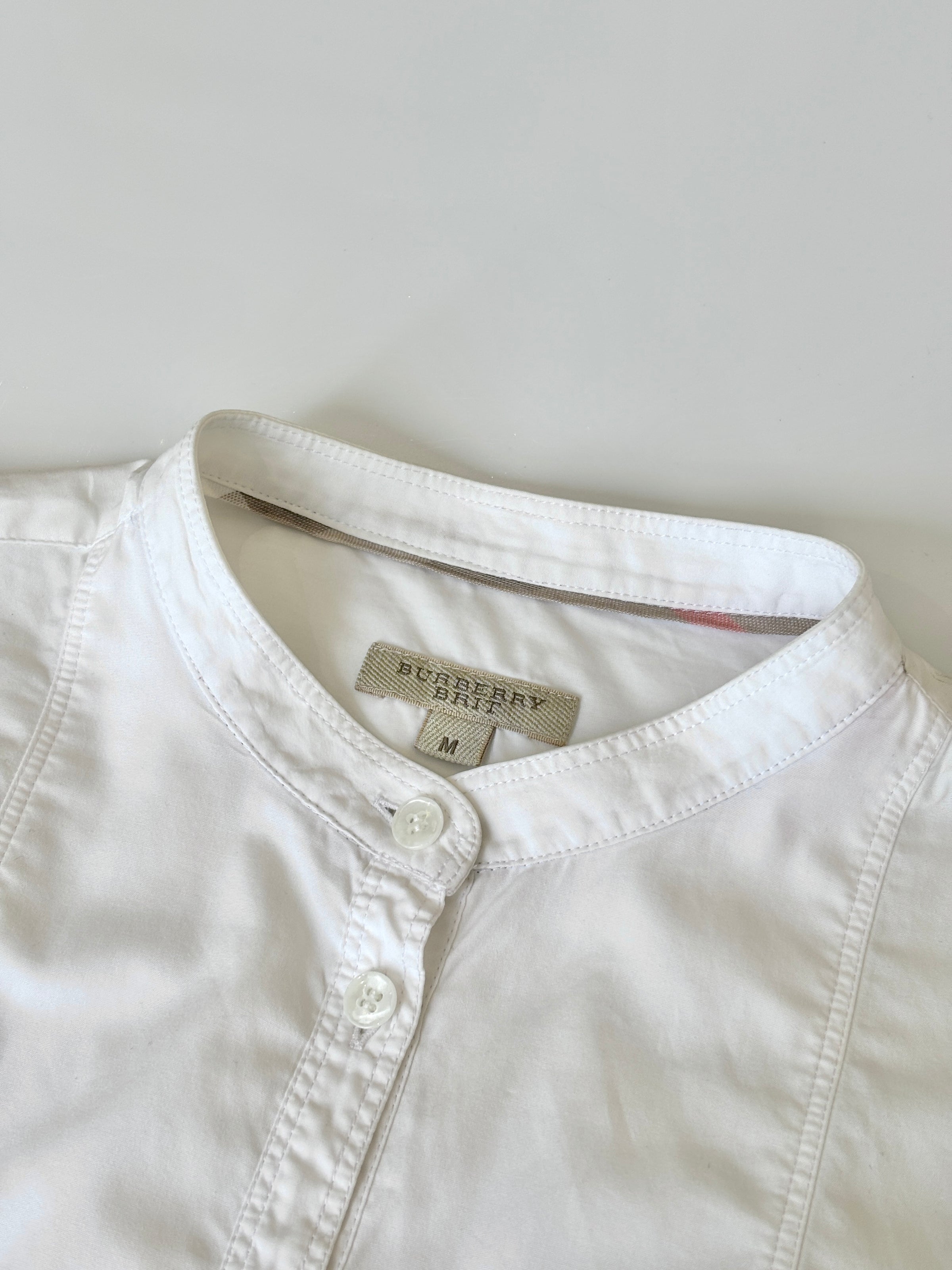 Brit White 100% Poplin Cotton Round Collar Tunic Blouse - Glampot
